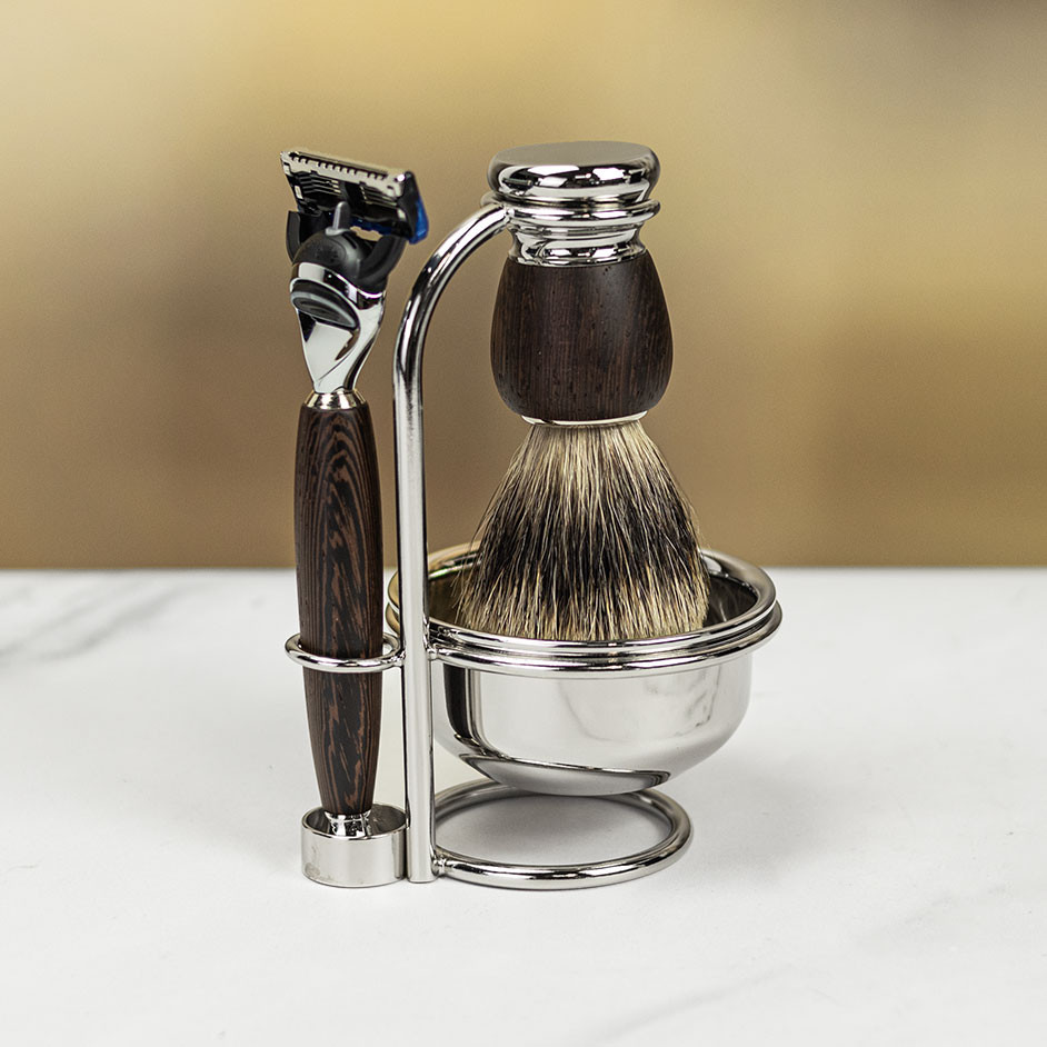 Erbe Solingen Wenge Wood High-Grade Fusion Shaving Set - Brown - can be Engraved or Personalised