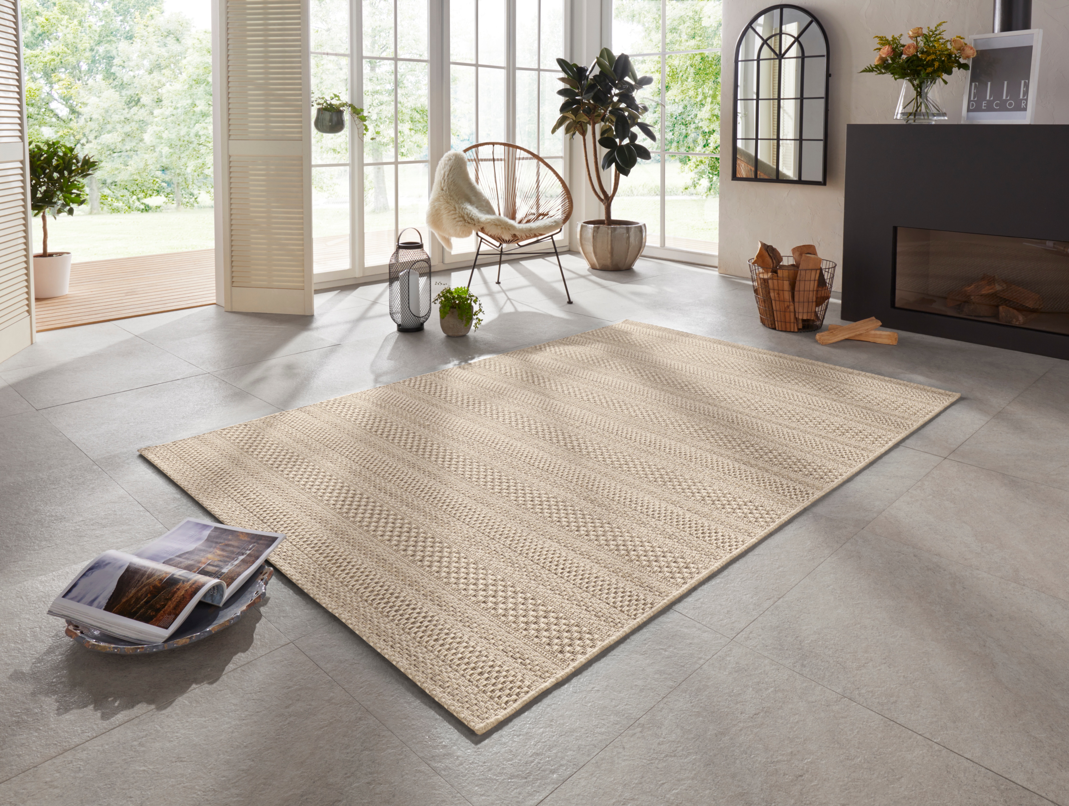 Elle Decor Arras Flatweave Natural Brown Indoor/Outdoor Rug white
