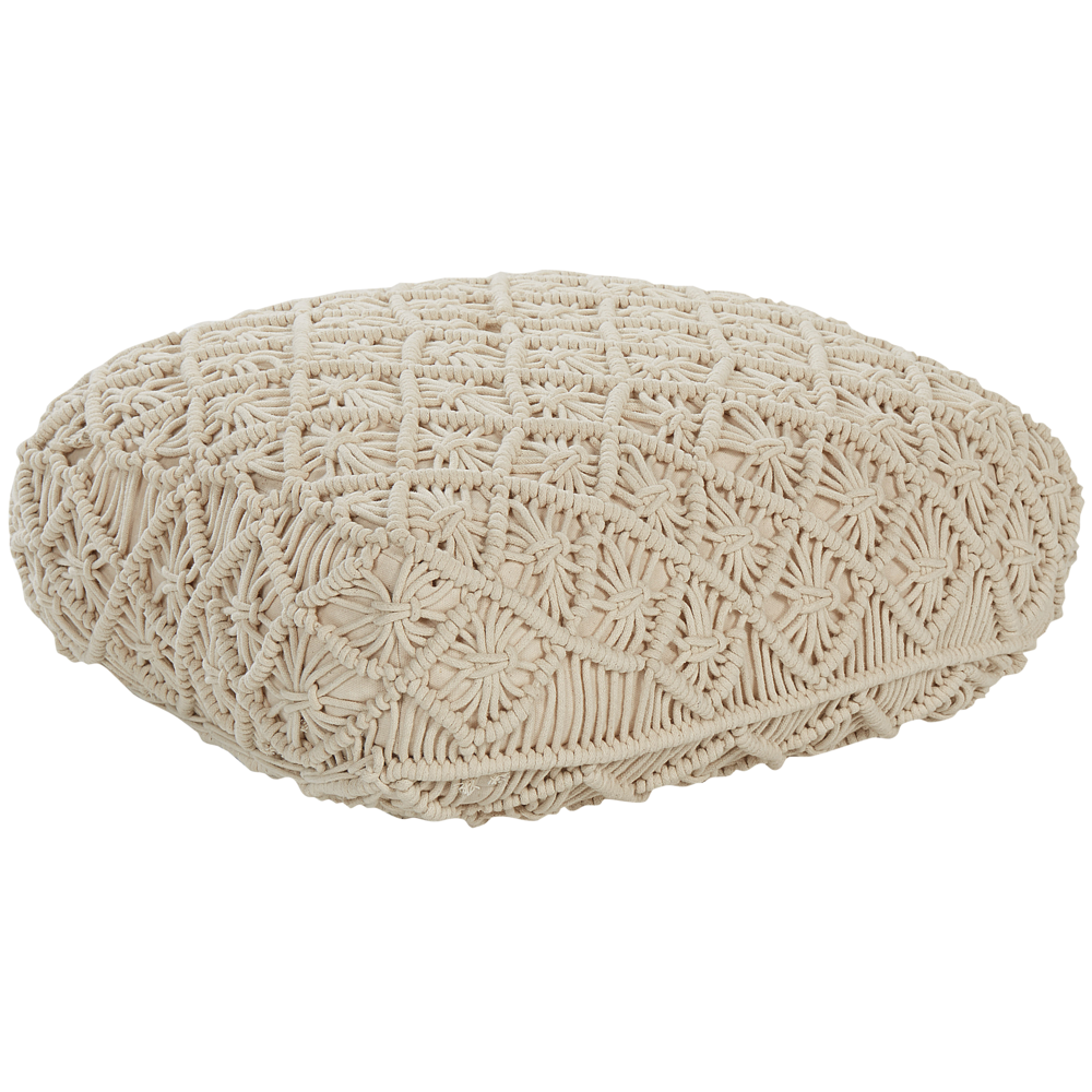 Beliani Floor Cushion Berrechid Cotton Macramé Beige