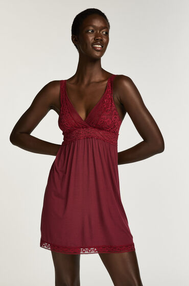 Hunkemoller Hunkemöller  Grafic jersey lace slip dress Red