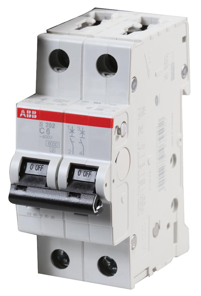 Abb Sace S.P.A. Abb S202-C6 Circuit Breaker, Thermal Mag, 2 Pole