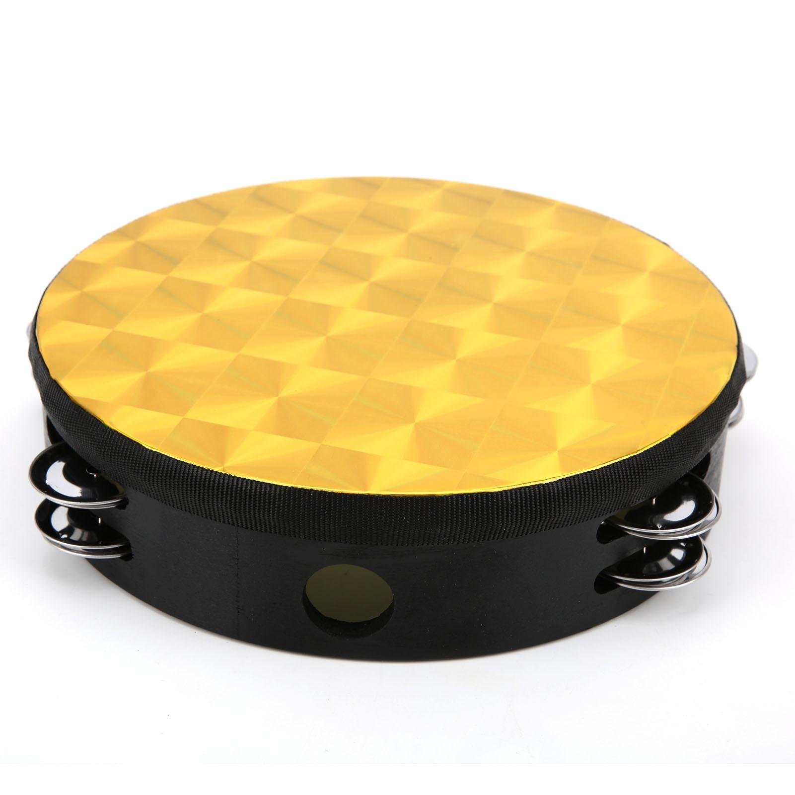 TOMTOP JMS Hand Tambourine Double Row Percussion Polyester Drum Skin Solid Wood Instrument 8?inchGolden Square