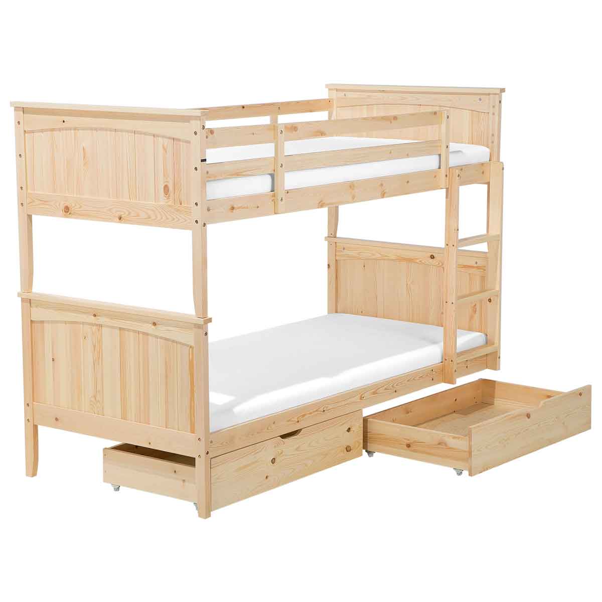 Beliani Wooden Eu Single Size Bunk Bed With Storage Light Wood Albon