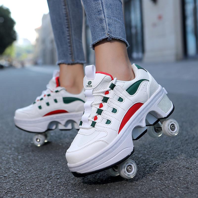 Angel Ting Children Teenagers Boys and Girls Shapeshifting Shoes Four Wheels Dual-purpose Roller Skates Double Row Runaway Shoes Roller Skates 39