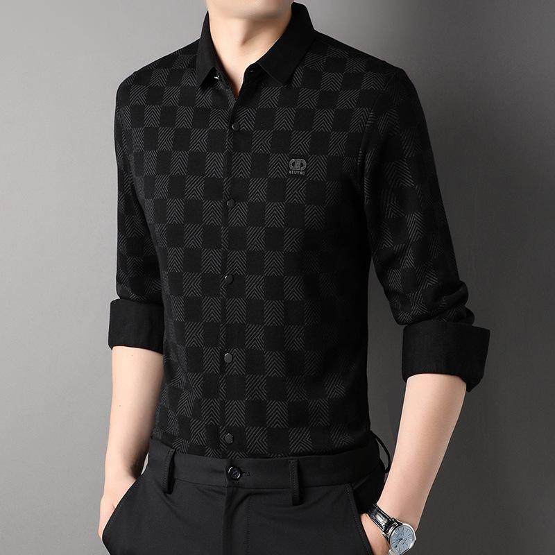 CHIC STUDIO New Men's Woolen Shirts, Slim-fitting Tops, Seamless Shirts, Fashionable Casual Bottoming Shirts XL
