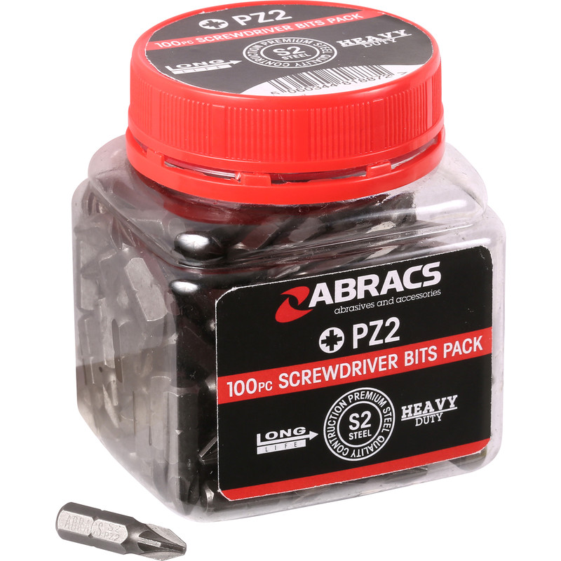 Abracs S2 Screwdriver Bits PZ2 (100 Pack) in Black Steel