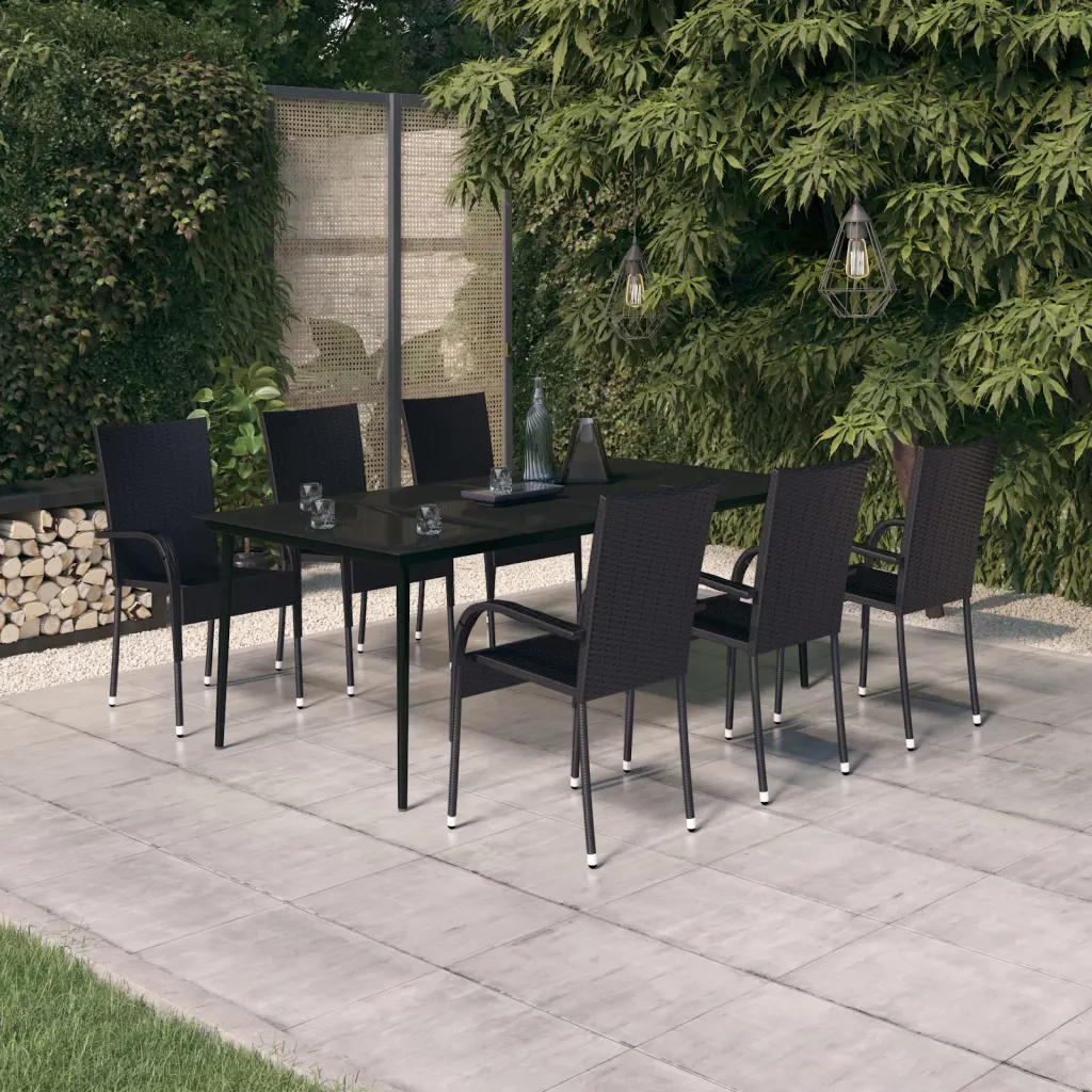 VidaXL 7 Piece Garden Dining Set Black