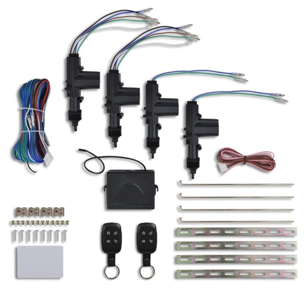 VidaXL Car Central Door Lock Kit with 2 Normal Remote Controls 4 Motors 12V