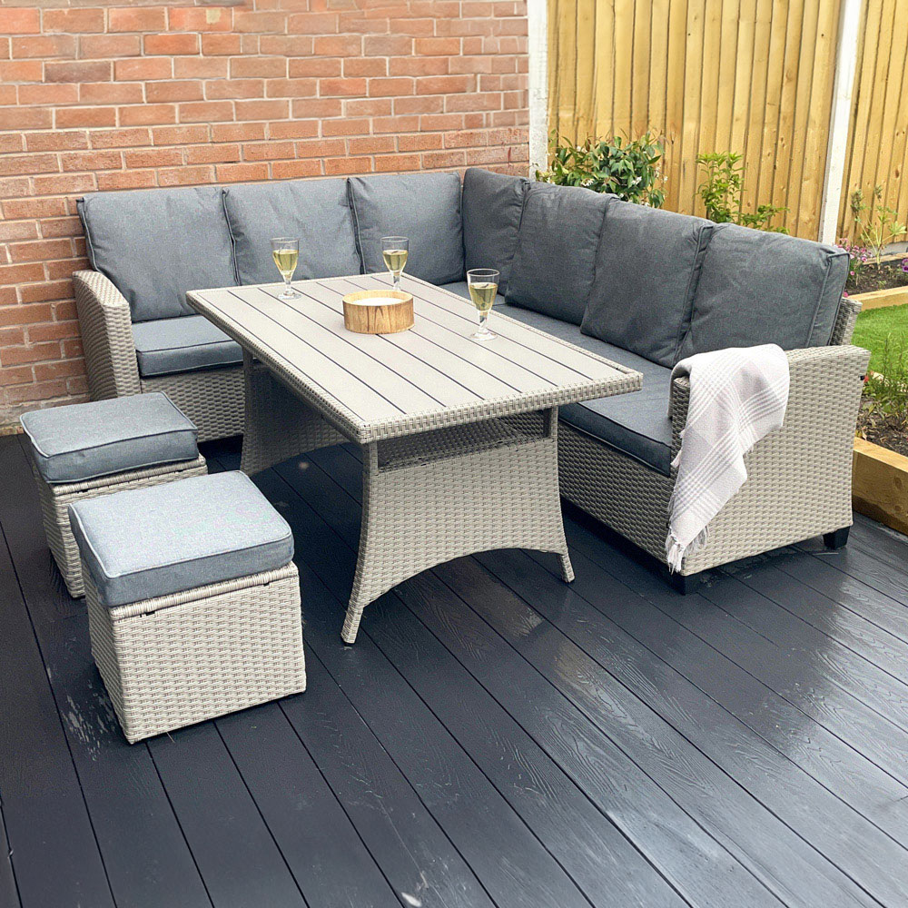 Outdoor Living The York Rattan 8 Seater Corner Dining Set - Silver