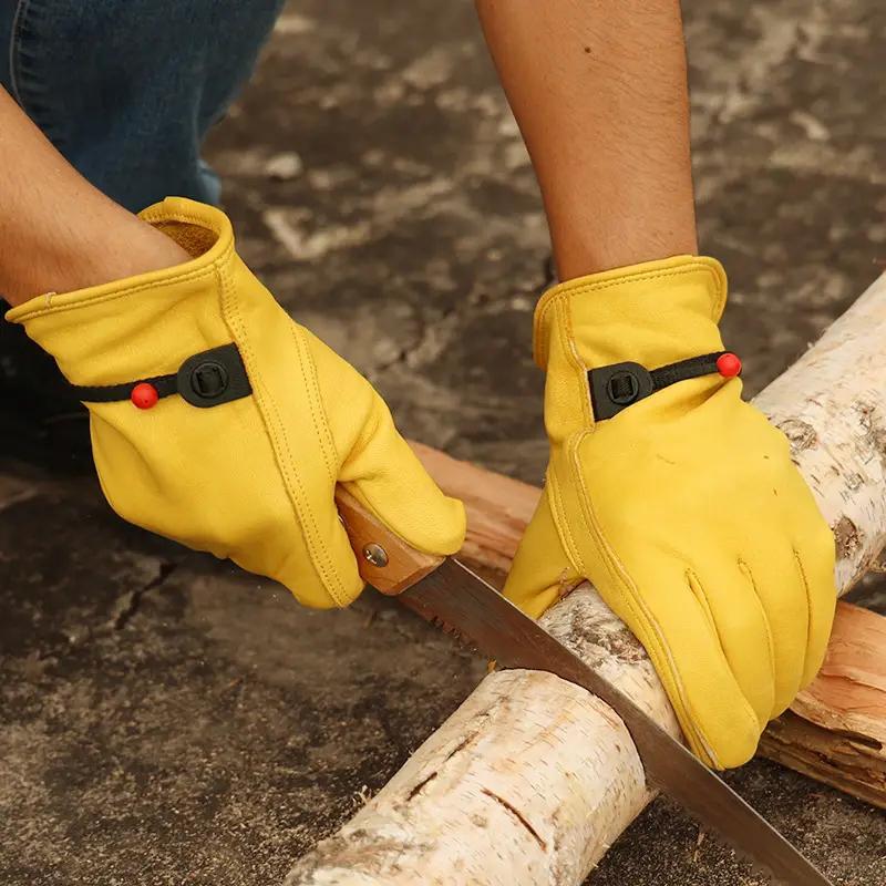 Binchi Protective Equipment 1 Pairs Work Gloves Cowhide Leather Workers Work Welding Safety Protection Garden Sports Motorcycle Driver Wear-resistant Gloves L