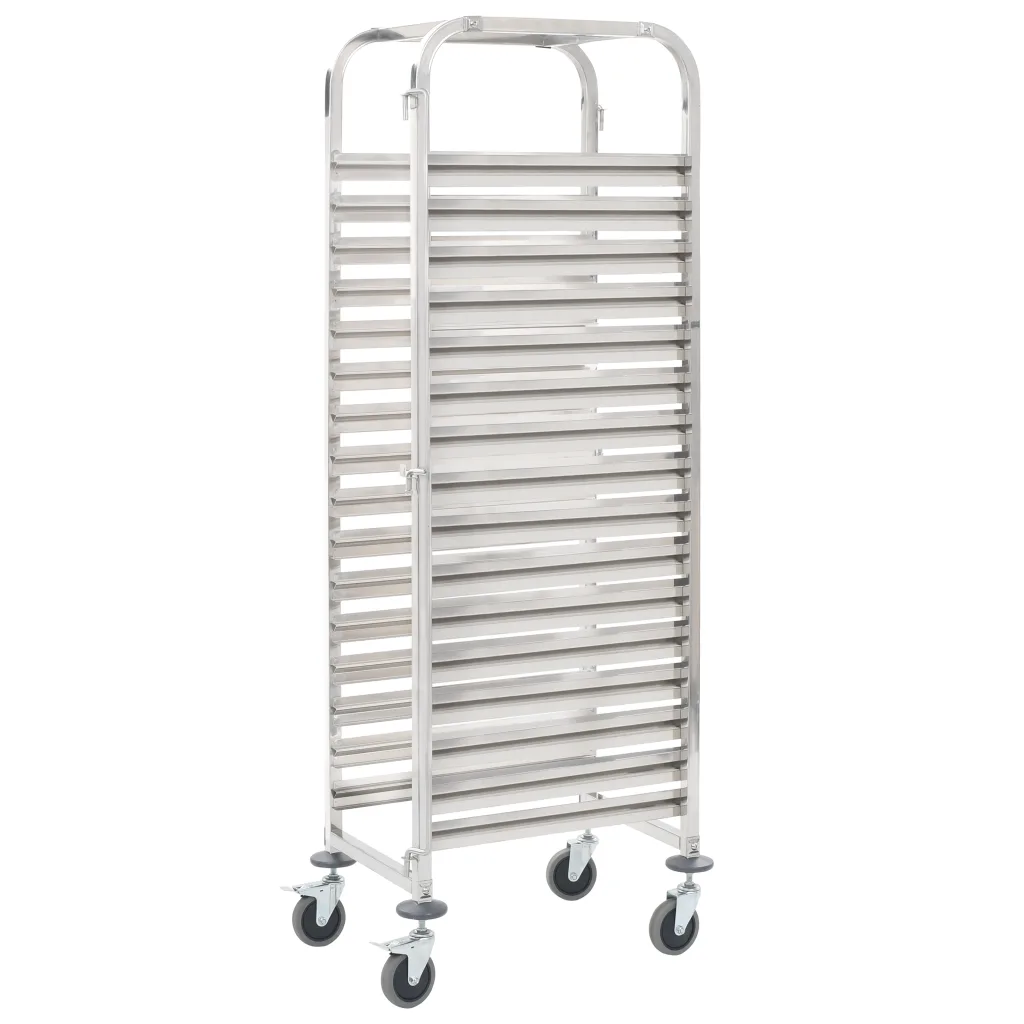 VidaXL Kitchen Trolley for 16 Trays 38x55x163 cm Stainless Steel