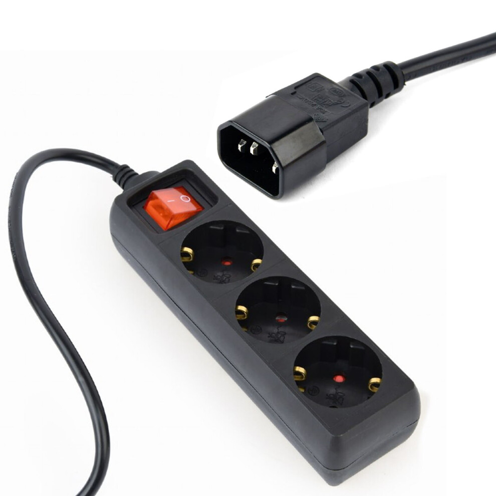 Kenable 3 Gang Schuko 2 Pin European Sockets Power Switch & C13 Iec Ups
