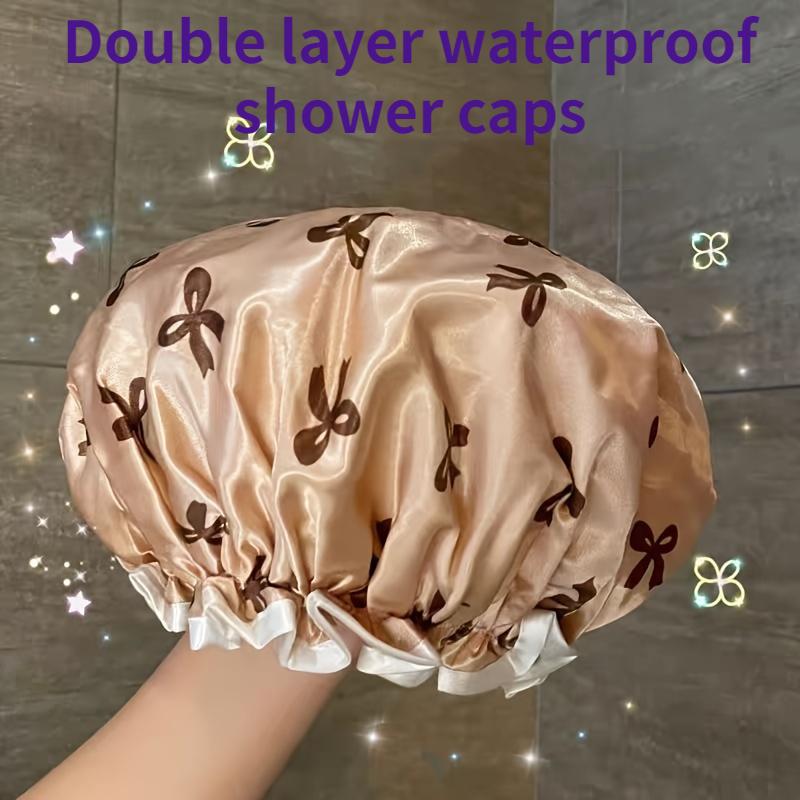 Bestbags 1pc Double Layer Shower Caps, Printed Bonnet, Waterproof Bath Caps Reusable Shower Caps Hair Hat For Women Ladies Spa Salon