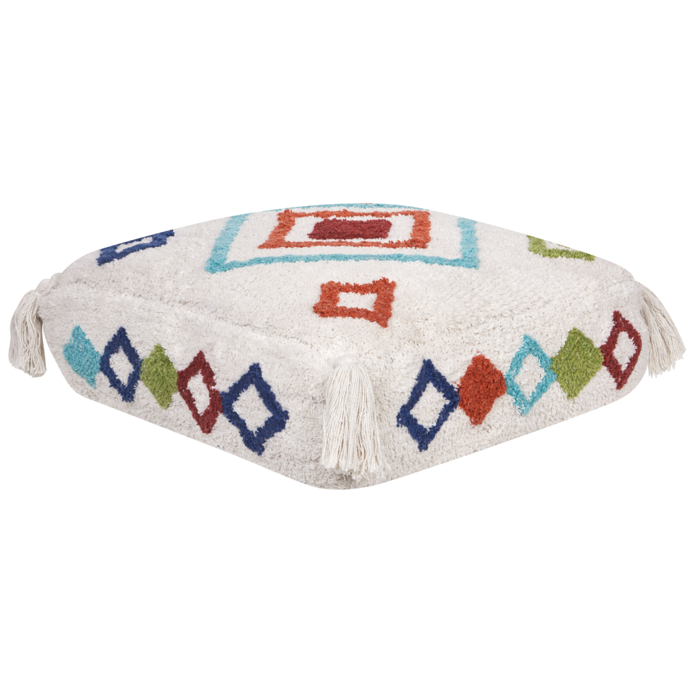 Beliani Floor Cushion Seerani Cotton Embroidery White