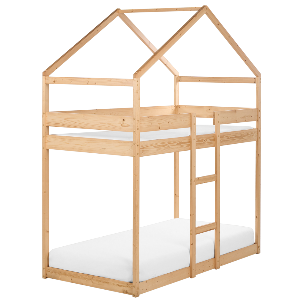 Beliani Wooden Kids House Bunk Bed Eu Single Size Light Labatut