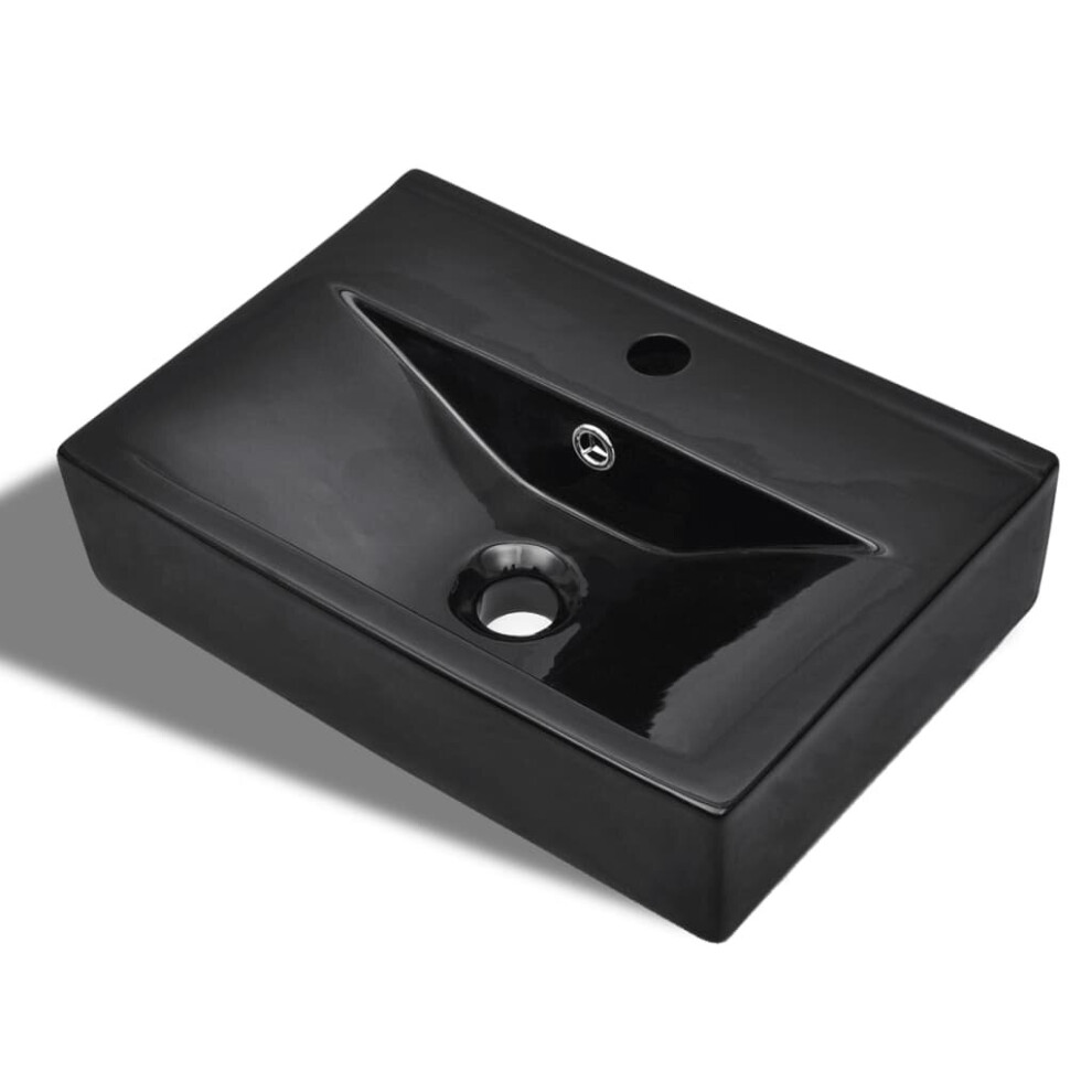 VidaXL Ceramic Bathroom Sink Basin Faucet/Overflow Hole Black Rectangular