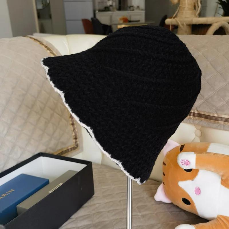Hatsy New Winter Hat Ins Wind Japanese Bucket Hats Korean Version Cute Knitted Hats Wool Bucket Hat For Women Mother Mum Gift single code