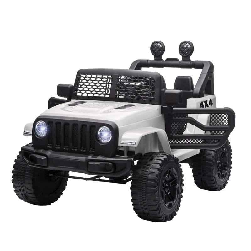 Homcom 12V Battery-powered 2 Motors Kids Electric Ride On Car Truck Off-road Toy with Parental Remote Control Horn Lights for 3-6 Years Old White