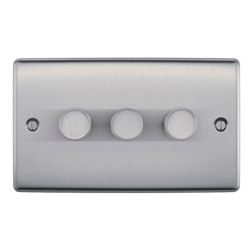 BG Electrical BG Nexus Metal Brushed Steel 3 Gang 2 Way Dimmer Switches - NBS83P