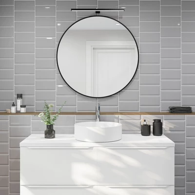 GoodHome Trentie Light Grey Gloss Textured Ceramic Indoor Wall Tile, Pack Of 50, (L)200mm (W)100mm