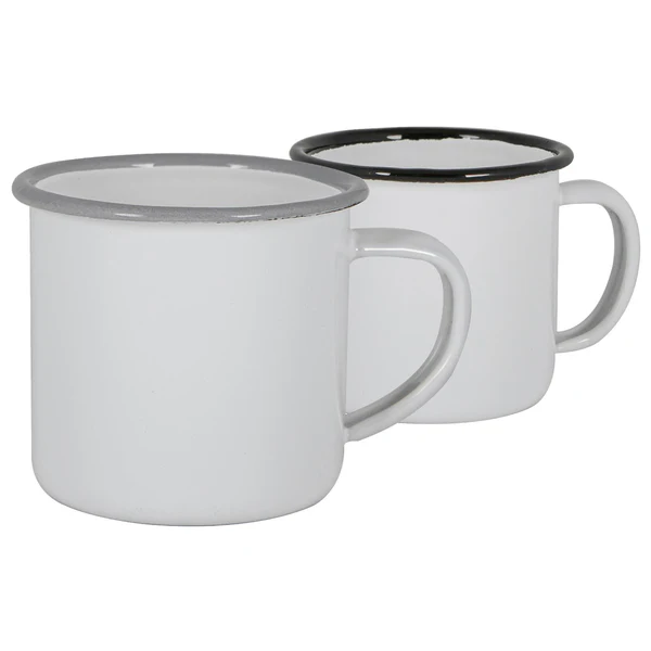 Argon Tableware 375ml Black/Grey White Enamel Mugs | Pack of Four | By Argon Tableware