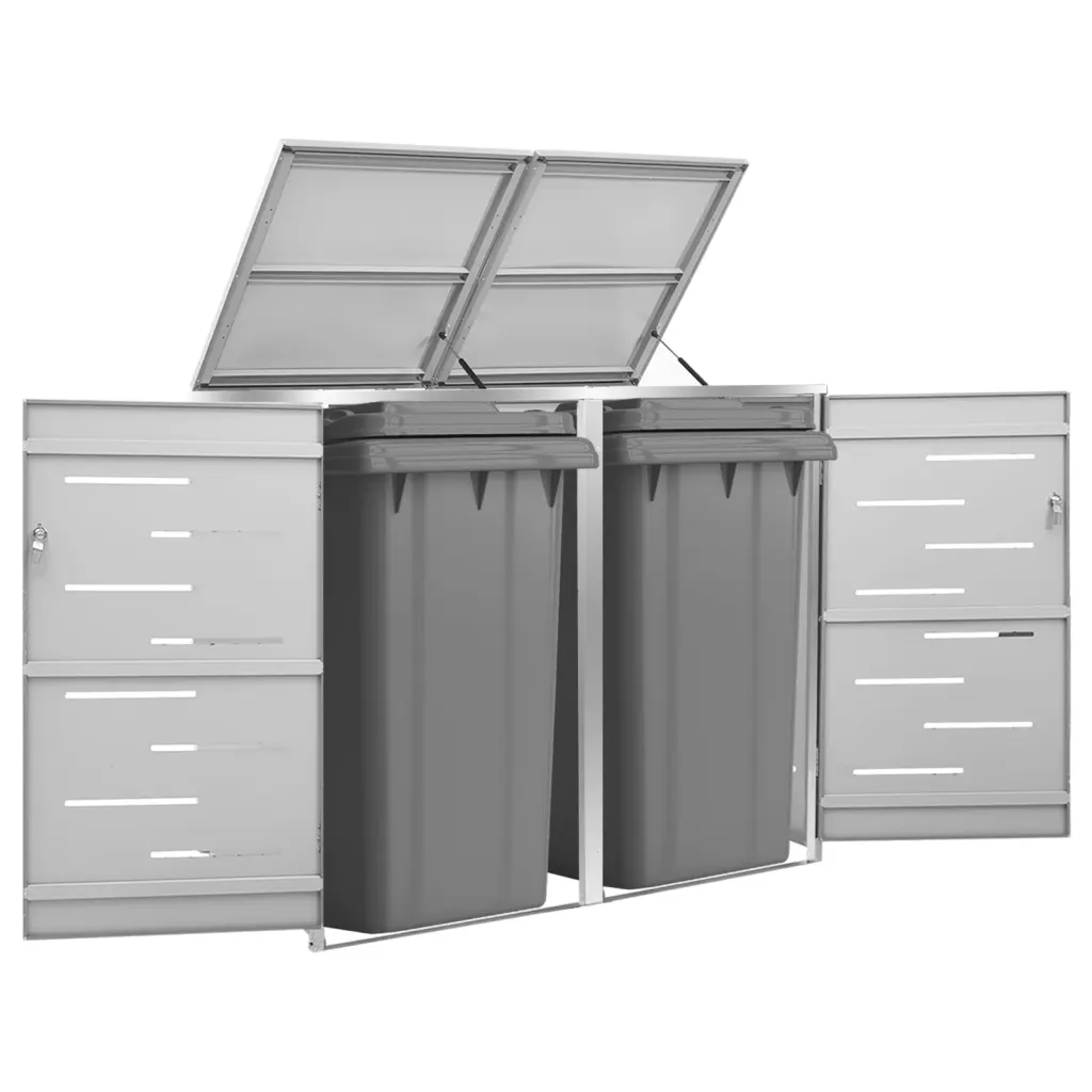 VidaXL Double Wheelie Bin Shed 138x77.5x115.5 cm Stainless Steel