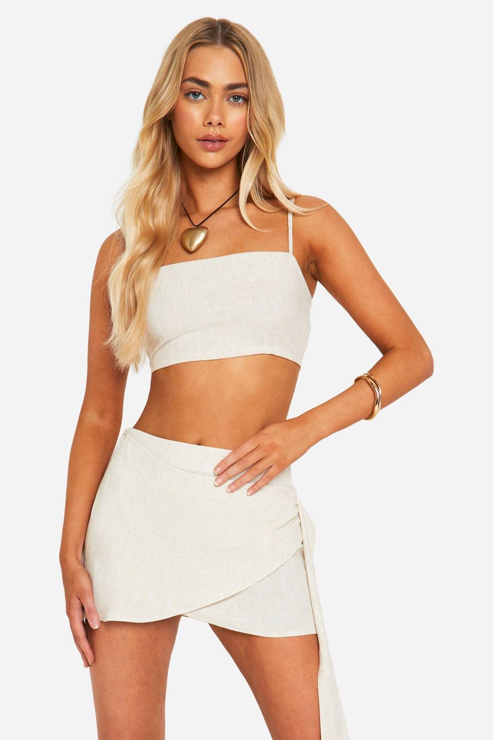 Boohoo Wrap Linen Mini Skirt