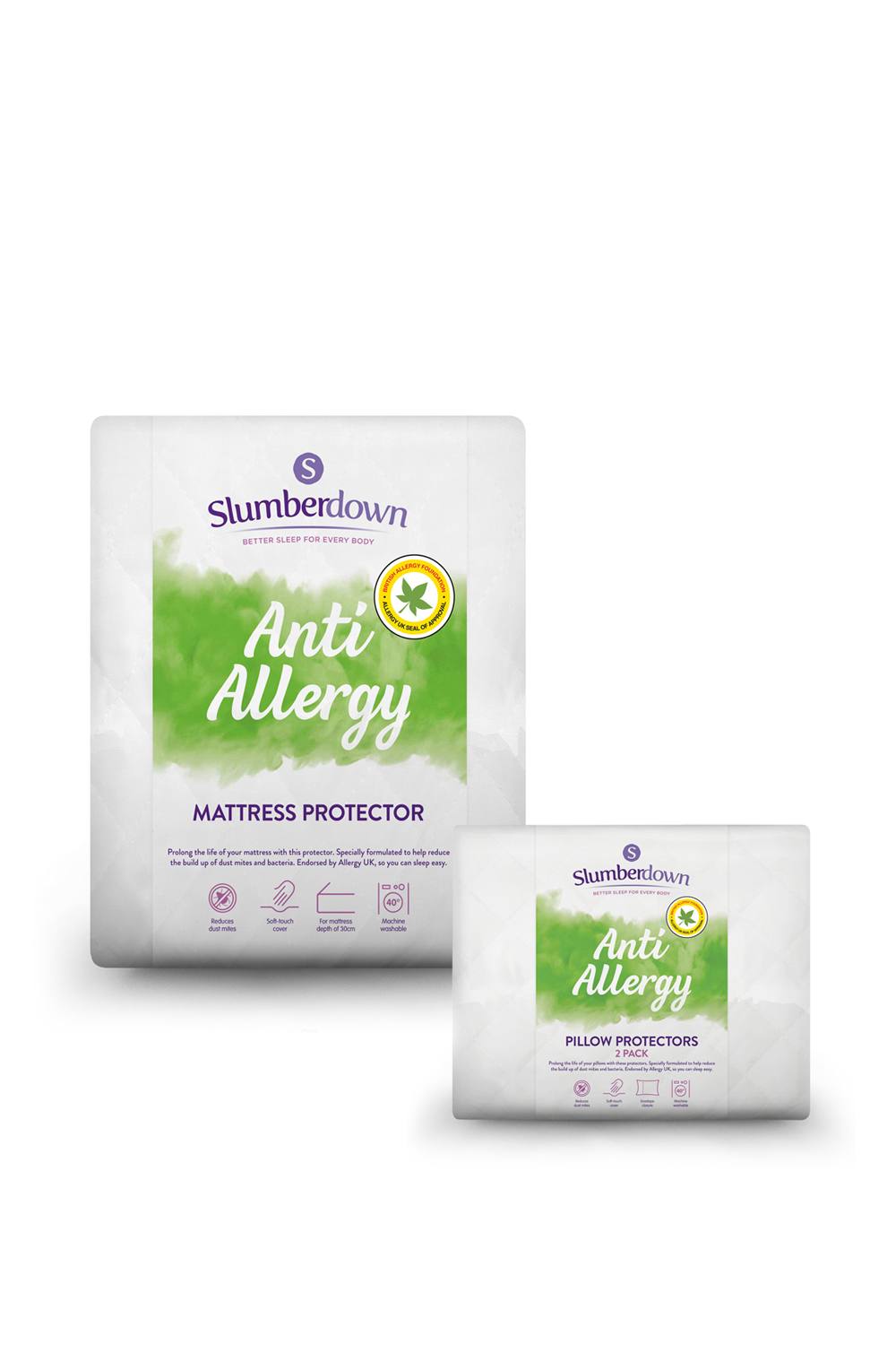 Slumberdown Anti Allergy Mattress Protector With 2 Pillow Protectors|Size: King Fitted|white
