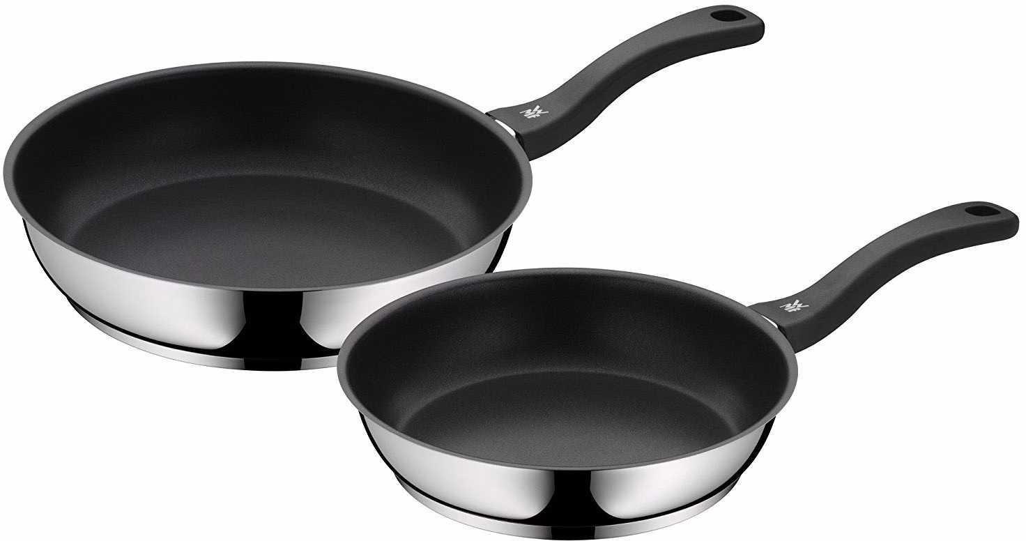 Wmf 733026299 Set of 2 Coated Cromargan Stainless Steel Frying Pans, Stainless Steel, Silver, Set 24 cm und 28 cm