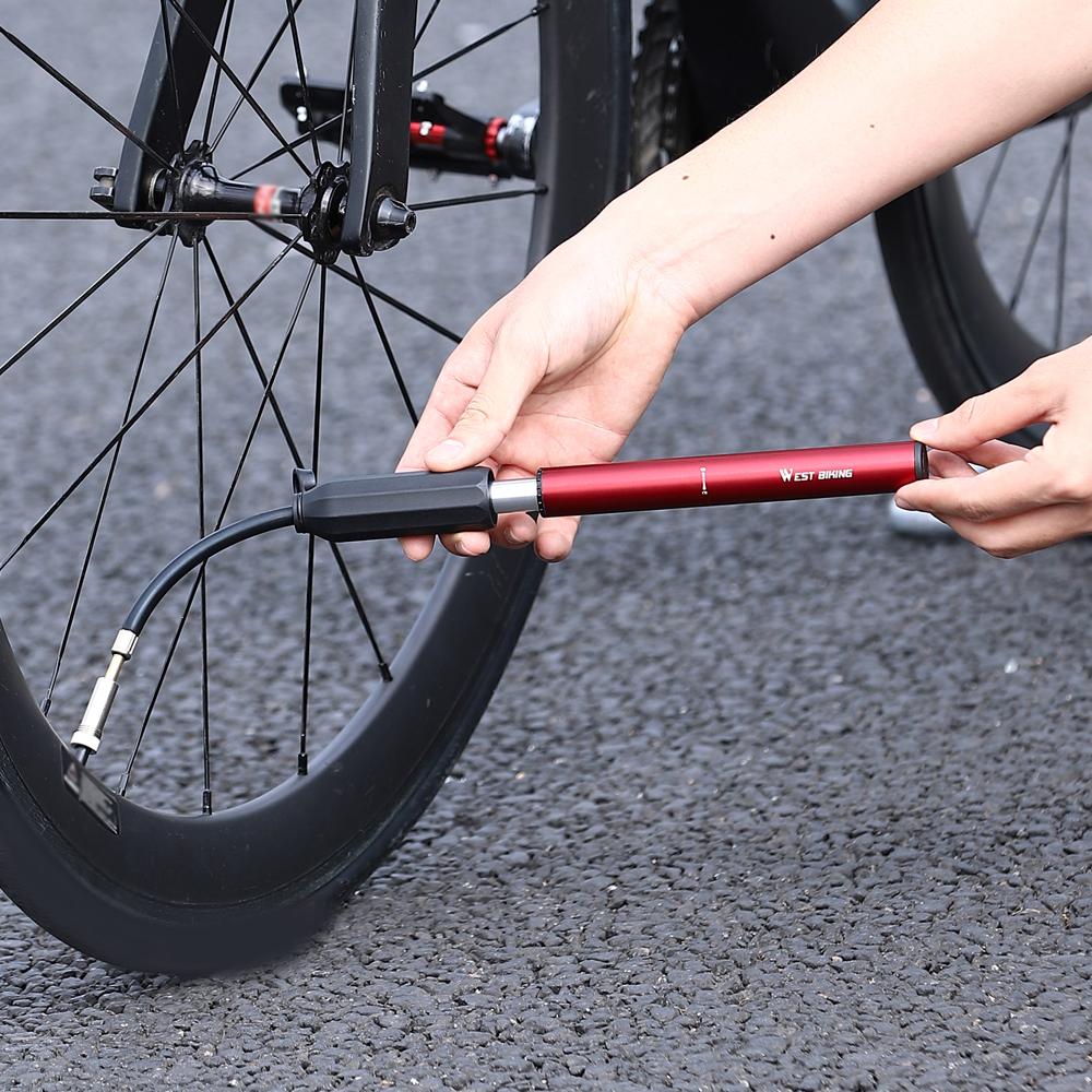 WEST BIKING Aluminum Alloy 120PSI Bicycle Tire Pump Portable Bike Inflator Telescopic Bicycle Tire Inflator