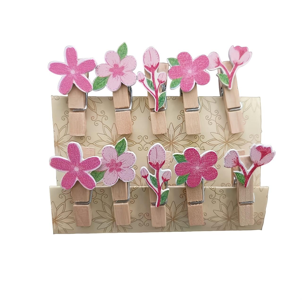 LChome Decorative Wooden Clothespins - Mahogany Finish, Pink Floral Pattern, Great for Socks, Underwear and Small Items Storage, Clothespins