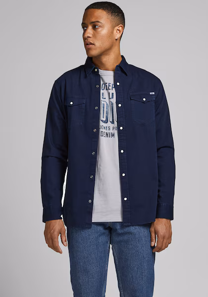 Jack & Jones JJESHERIDAN SHIRT Men's Long sleeved Shirt in Marine