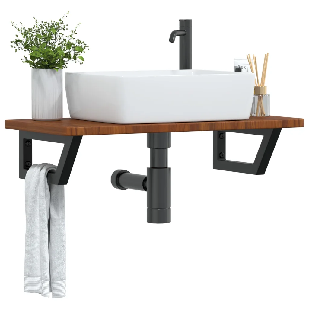 VidaXL Basin Shelf Wall Mounted Bathroom Countertop Steel and Solid Wood Oak