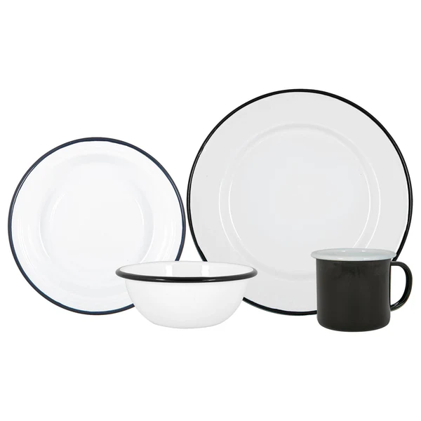 16 Piece White Enamel Dinner Set