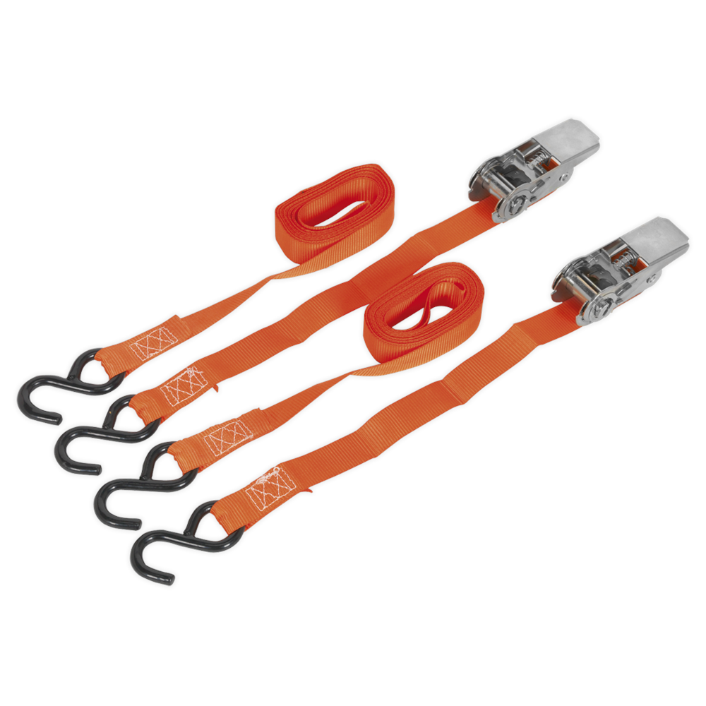 Sealey Ratchet Tie Down 25mm x 4m Polyester Webbing with S Hooks 500kg Load Test