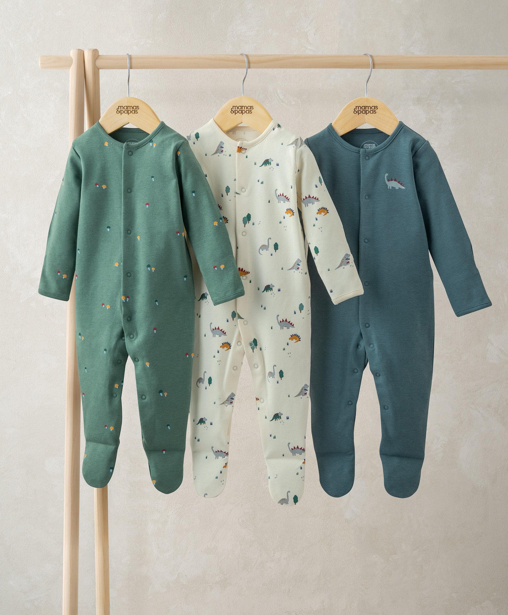Mamas & Papas Dinosaurs Sleepsuits (Pack of 3)