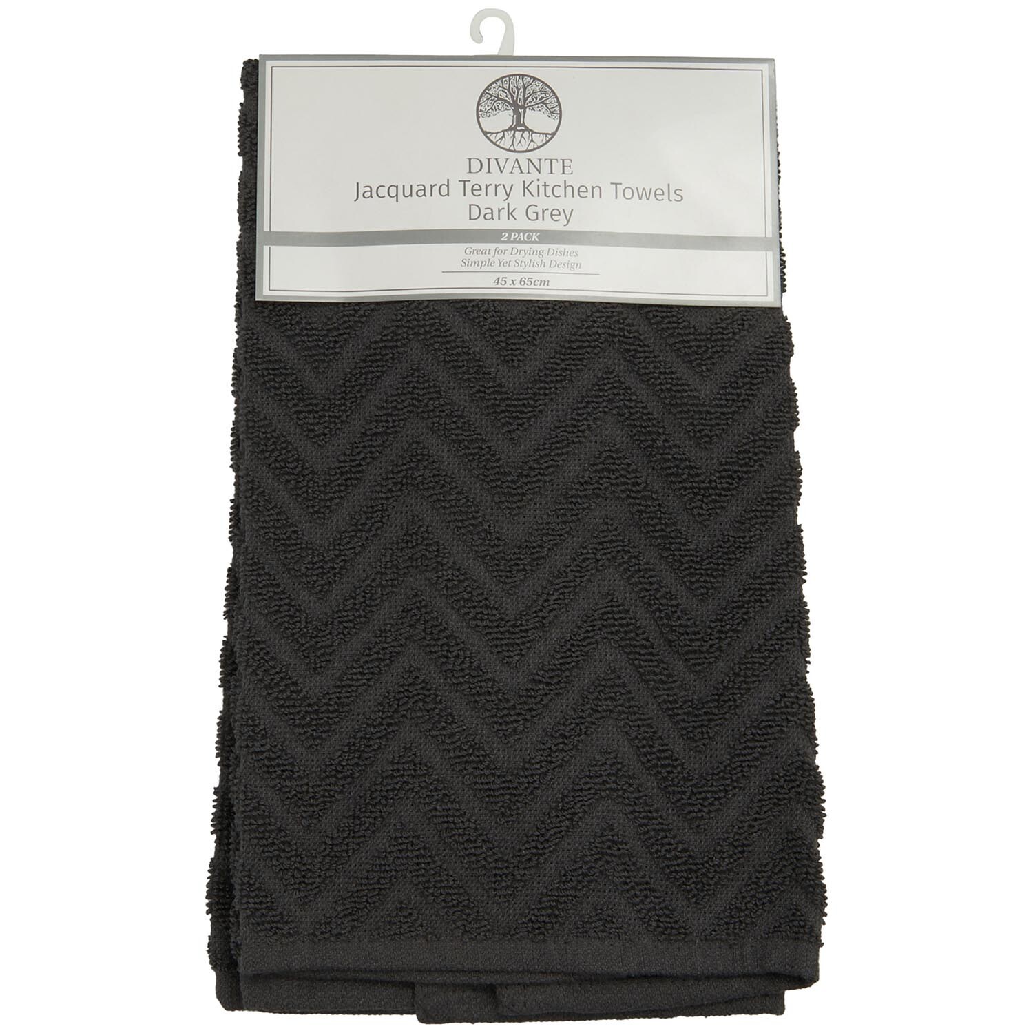 DIVANTE Pack of 2 Jacquard Terry Kitchen Towels - Dark Grey