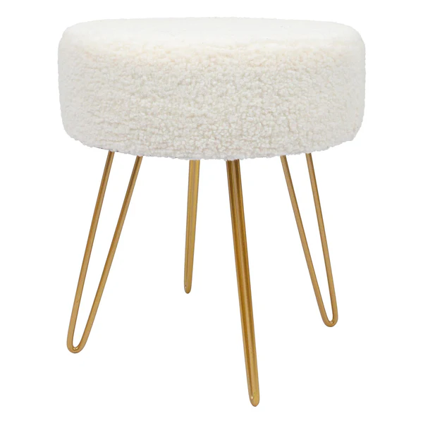 Round Boucle Footstool - H41 x D35cm - Gold
