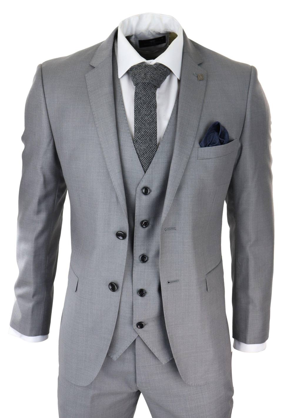 Paul Andrew Men Charles 3 Piece Plain Suit in Grey | Size: 44R