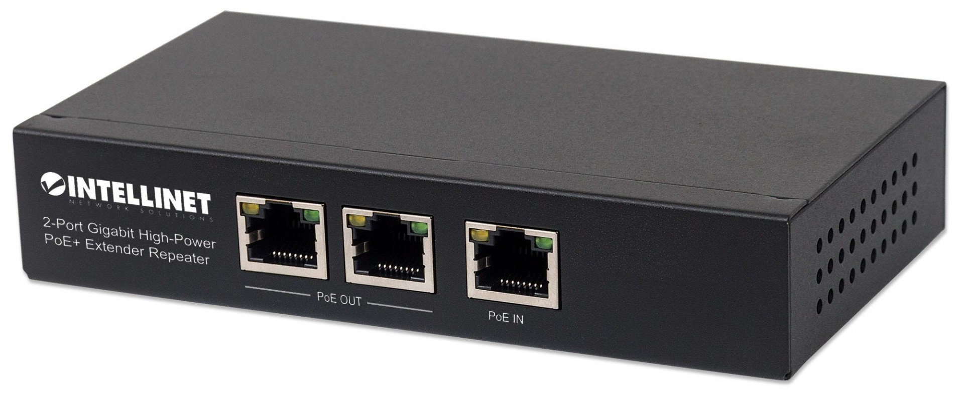 Intellinet 2-Port Gigabit High-Power PoE+ Extender Repeater IEEE 802.3at/af Power over Ethernet (PoE+/PoE) metal