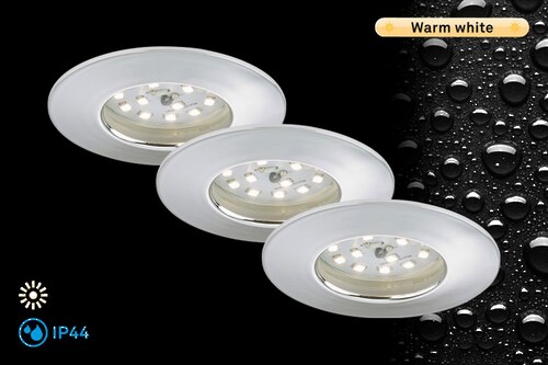 Briloner Set of 3 LED recessed lights Nikas IP44, chrome