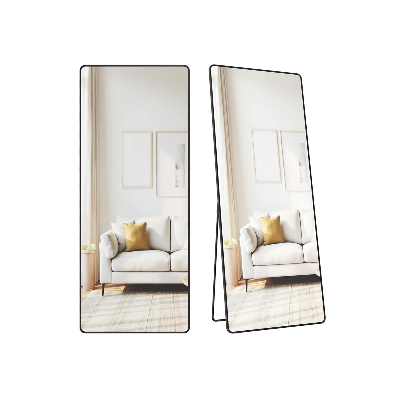 SONGMICS Rectangle Floor Mirror with Stand for Bedroom or Living Room, Ink Black / 165L x 60W cm