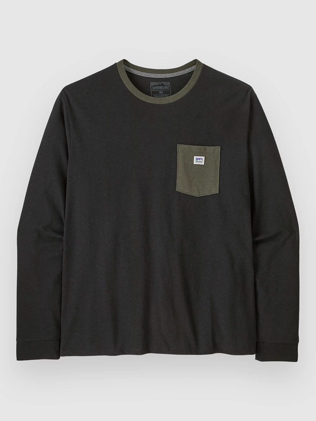 Patagonia Shop Sticker Pocket Longsleeve Responsibili-Tee | Men's - Large / Black/Basin Green