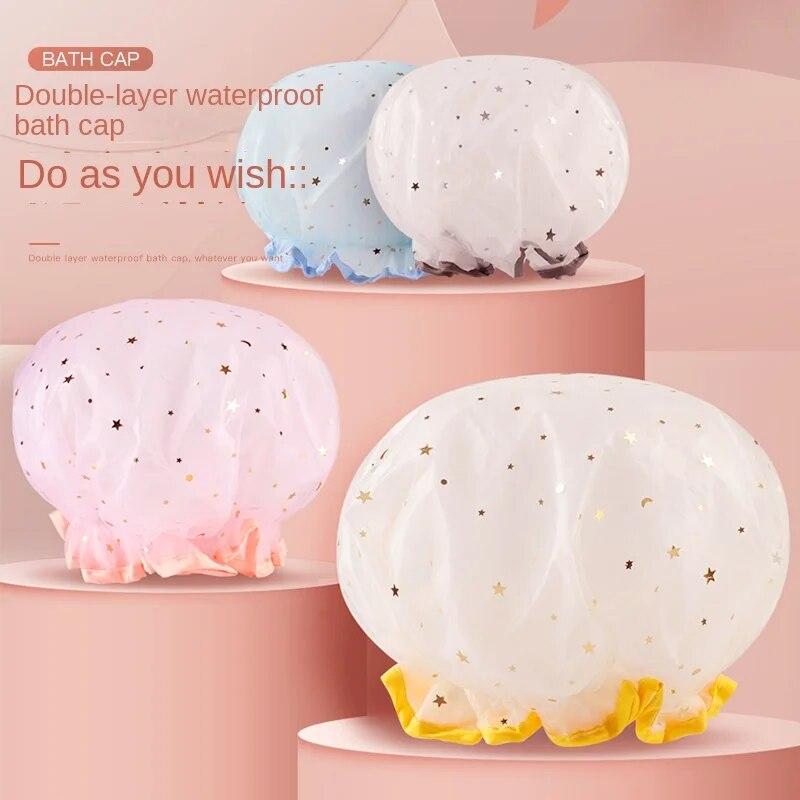 NATAWA 1Pcs Thick Double-Layered Shower Cap For Women Waterproof Hair Protection Bath Cap