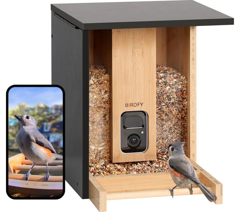 BIRDFY Smart Camera Bird Feeder With Solar Roof - Bamboo, Brown,black
