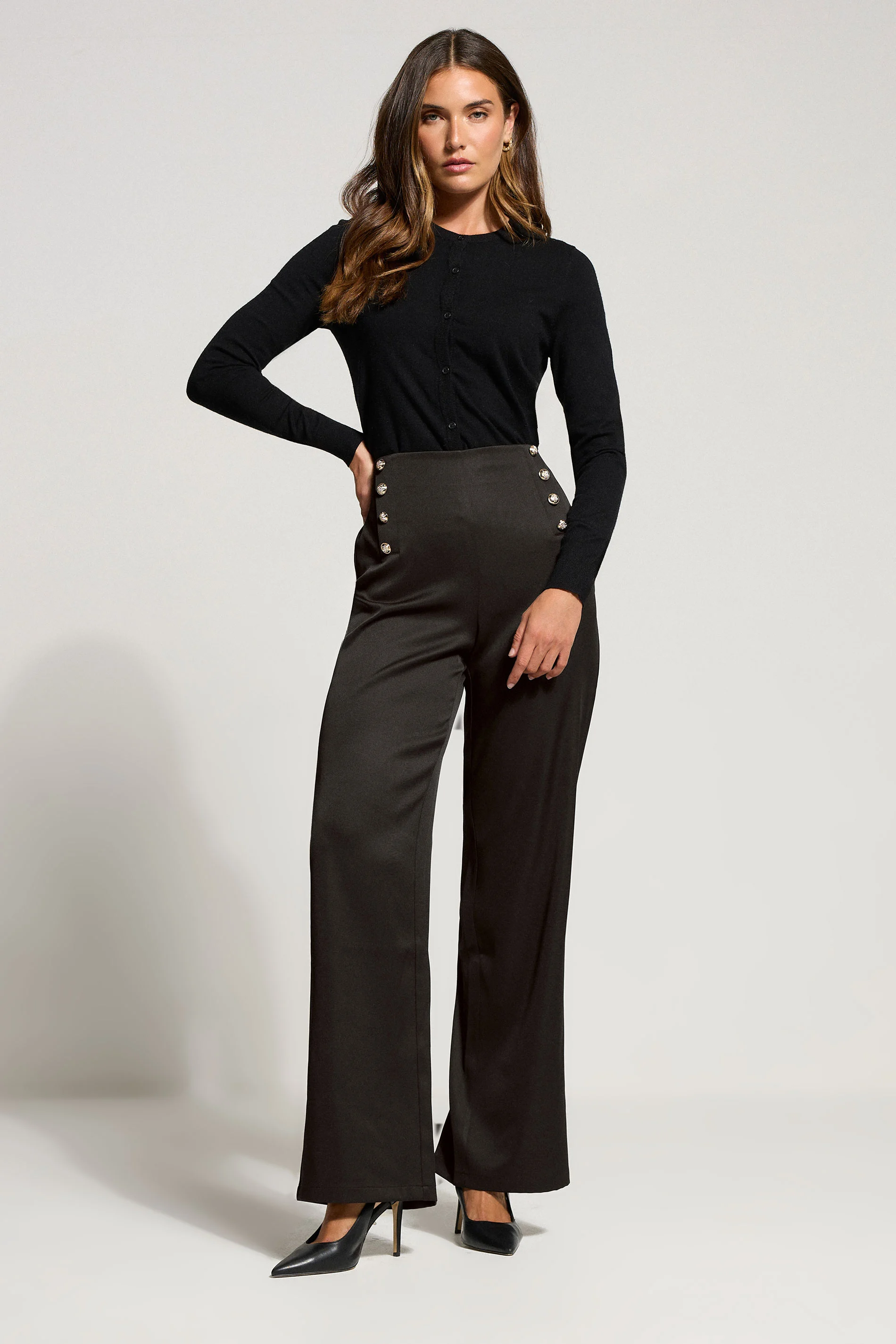 Lts Tall Black Military Button Detail Trousers Long > 18 Lts | Tall Women's Smart Trousers