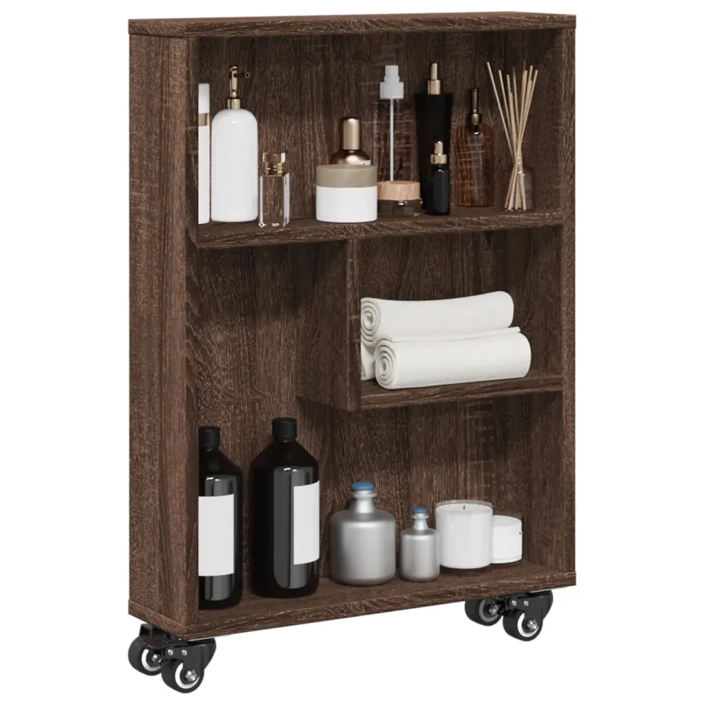 VidaXL (brown oak) vidaXL Narrow Storage Trolley Bookcases Display Standing Shelf Engineered Wood