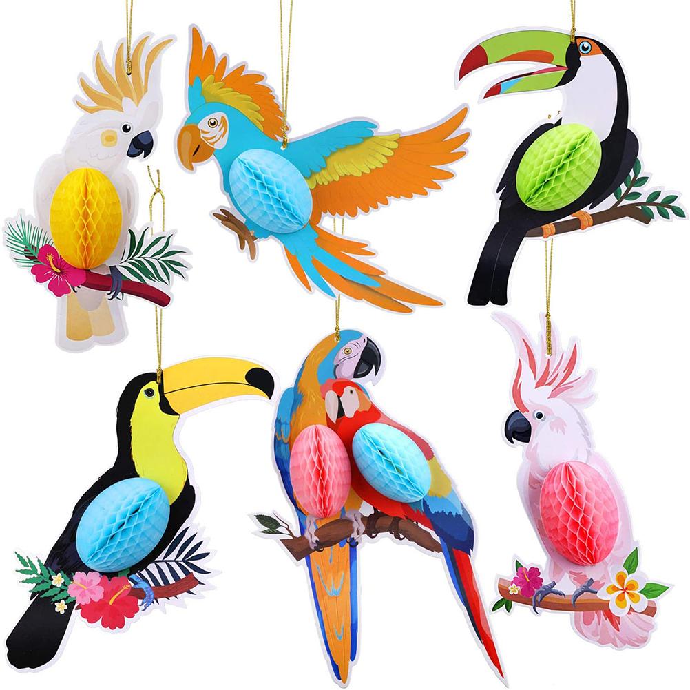 COSYHOME 6pcs/set Paper Hanging Parrot Decoration Tropical Party Decoration Summer Party Garden Birthday