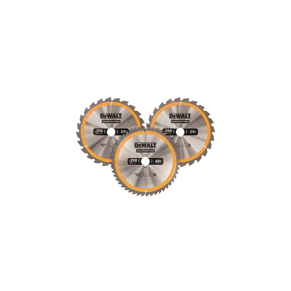 DeWALT Construction Circular Saw Blade DT1963 250 x 30 mm  24T/48T Pack of 250
