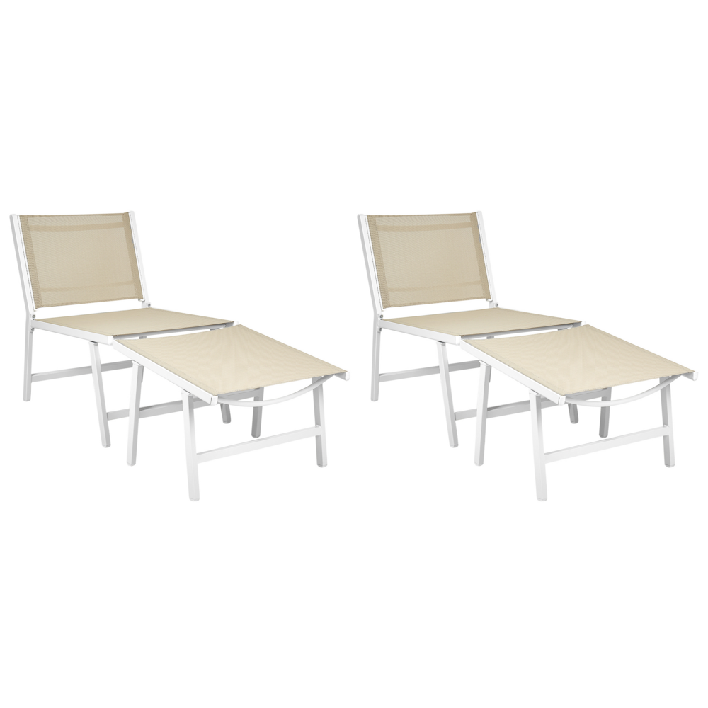 Beliani Set Of 2 Garden Chairs Marceddi With Footstool Beige